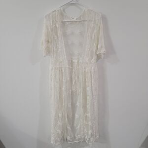 Taylor And Sage Womens Size Xs Lace‎ Cardigan White Floral Angel Tie Front